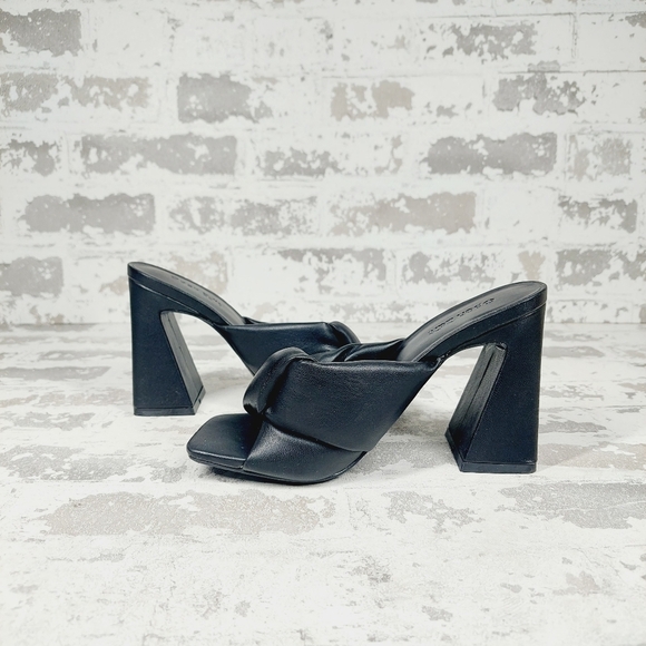 NEW Open Edit Saydee Black Slip On Square Toe Block Heel Sandals F664 - Picture 4 of 9